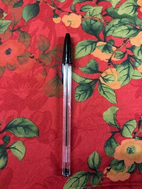 Orange Flower & Green Leaf Print on Red Satin