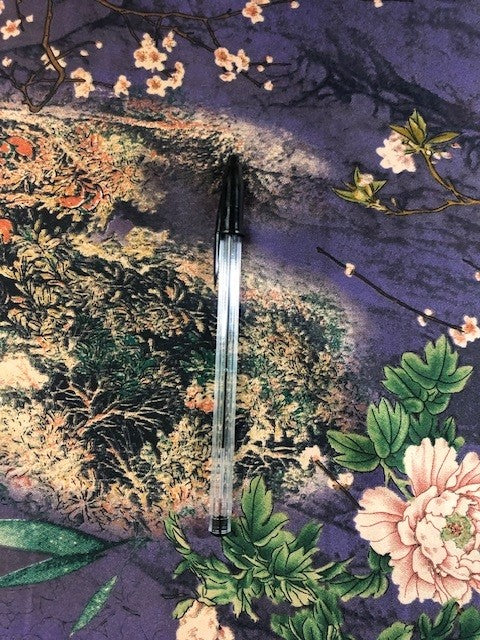 Floral Chinoiserie Print on Purple Satin