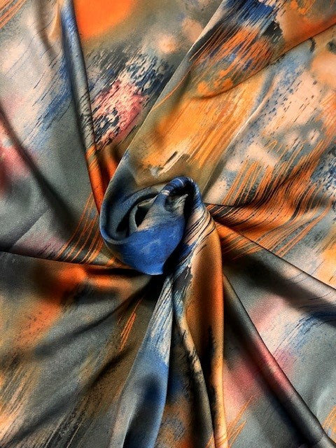 Abstract Orange & Blue Paint Effect on Satin