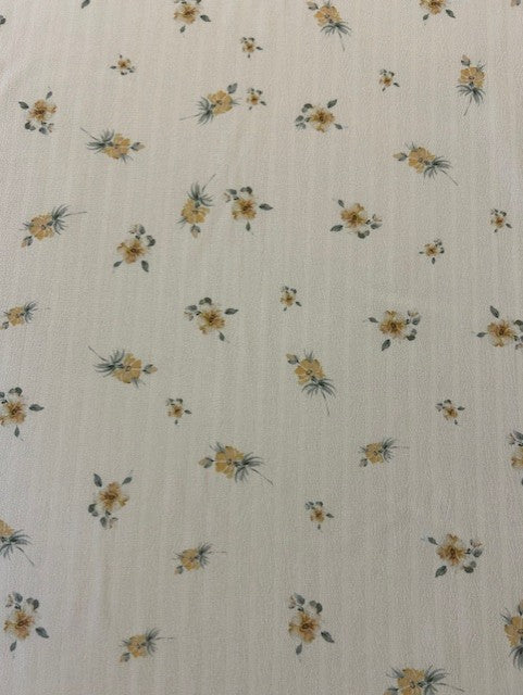 Mustard & Grey Floral Polyester Fabric on Cream Textured Base – Lightweight Fashion