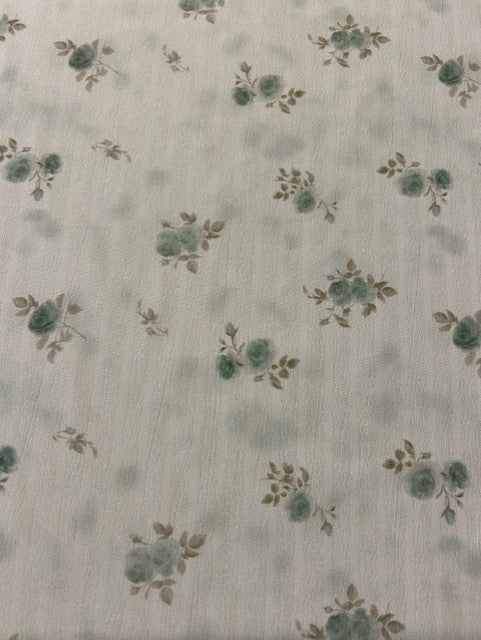 Sage & Taupe Floral Polyester Fabric on Ivory Textured Base – Lightweight Fashion