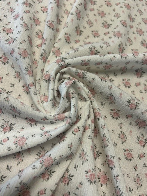 Pink & Grey Ditsy Floral Crinkle Polyester Fabric – Lightweight Fashion