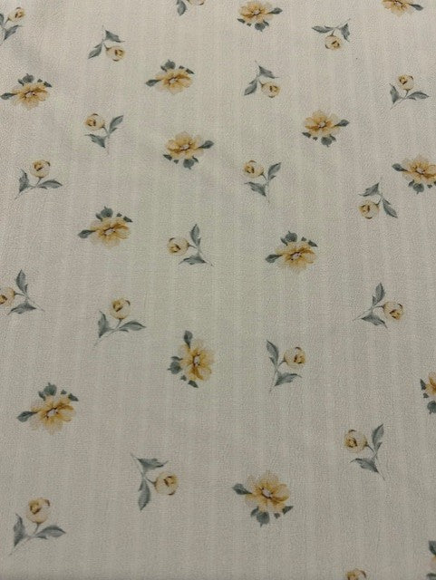 Lemon & Grey Floral Polyester Fabric – Cream Crinkle Base