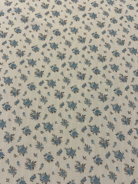 Blue & Grey Floral Polyester Fabric – Ivory Crinkle Base