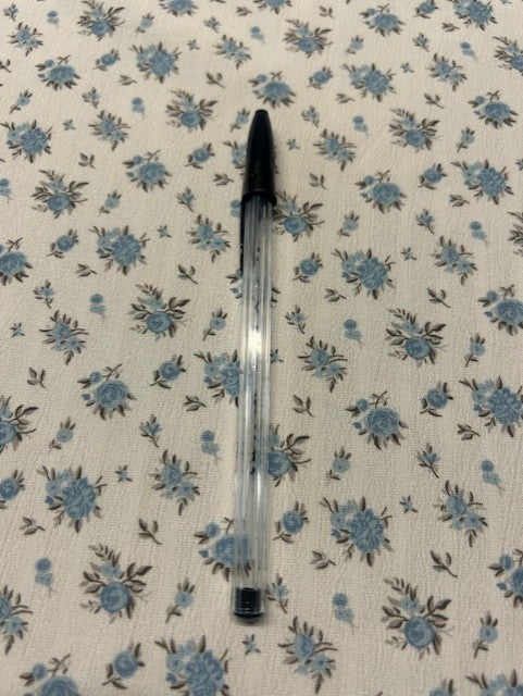 Blue & Grey Floral Polyester Fabric – Ivory Crinkle Base