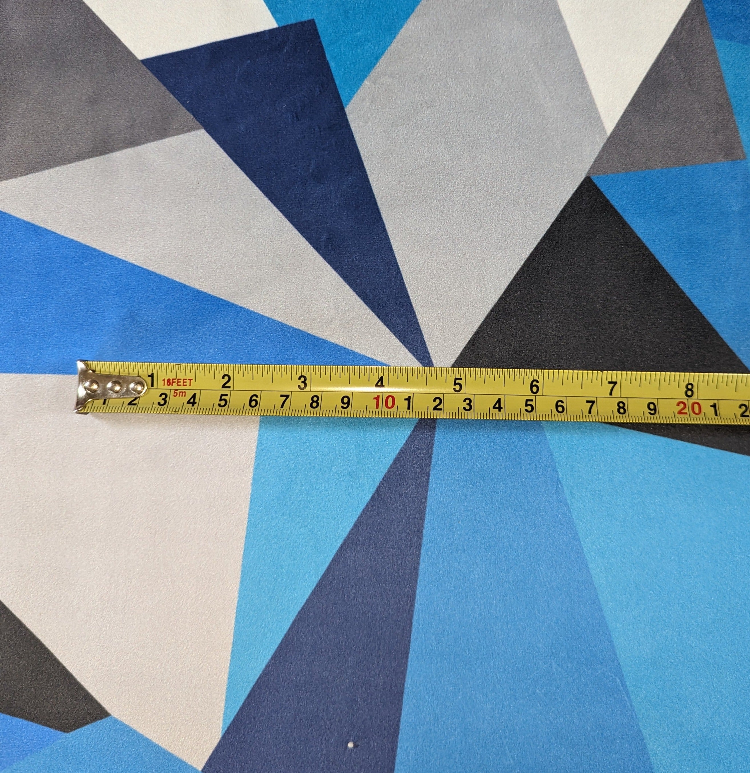 Blue Triangle And Diamond Abstract Velvet With Fire Resistant Finish