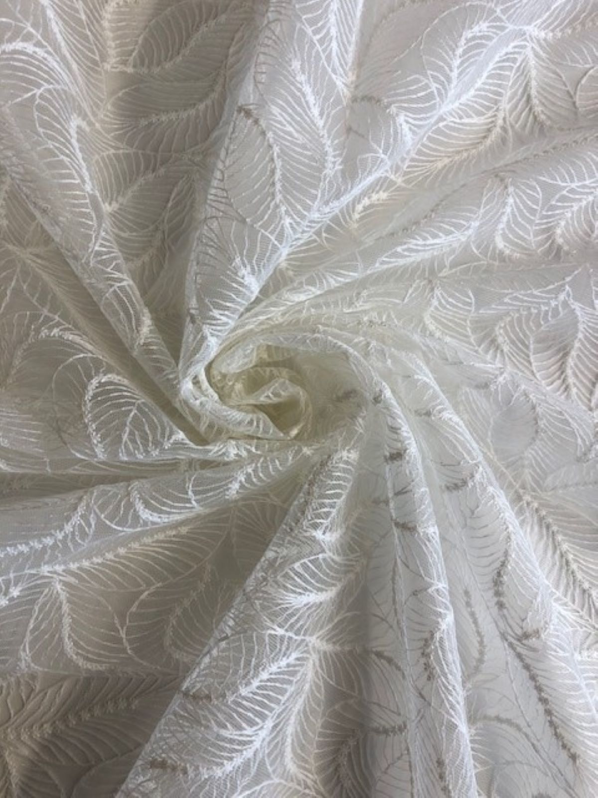 Ivory Embroidered Leaf on Tulle