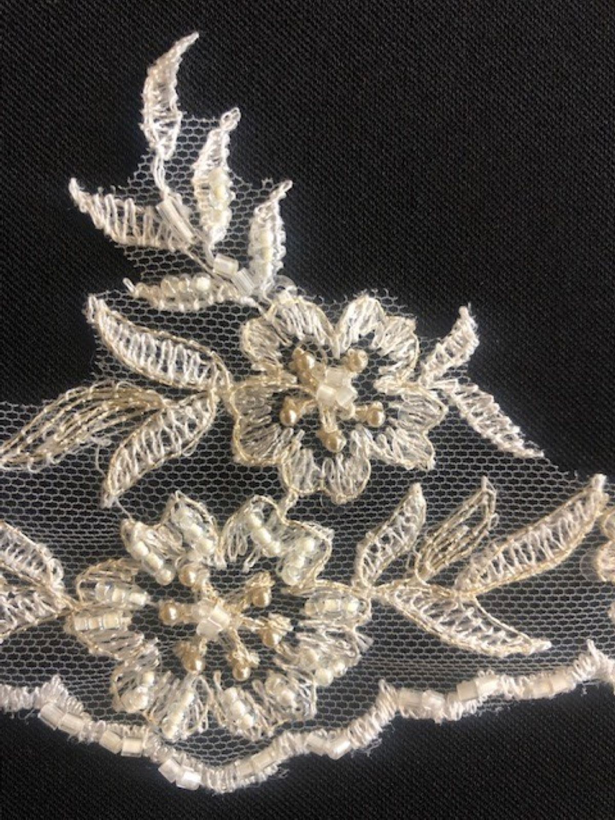 Ivory Lace Like Edging With Pearls & Beading. 8cm Maximum Width