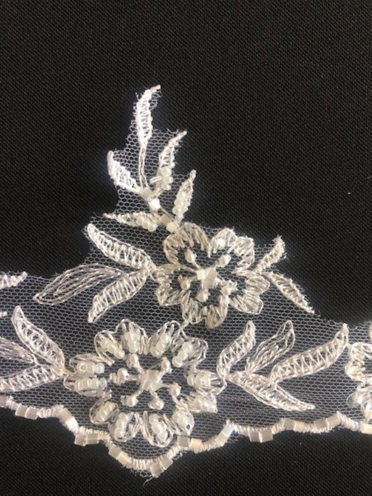 White Lace Like Edging With Pearls & Beading. 8cm Maximum Width