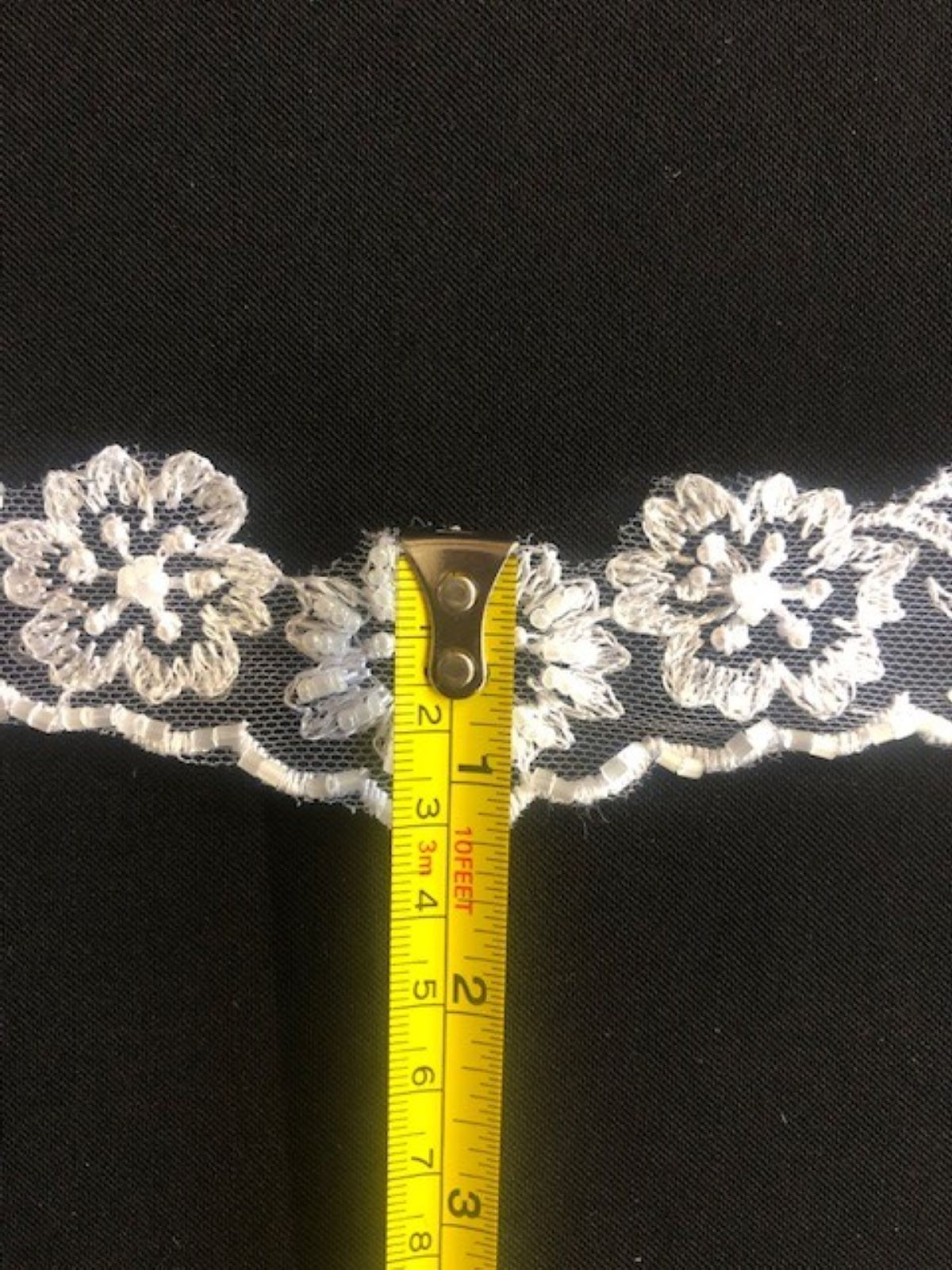 White Lace Like Edging With Pearls & Beading. 8cm Maximum Width