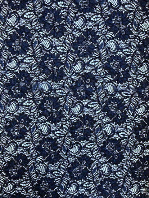 French Navy Corded Lace with Scalloped Edge