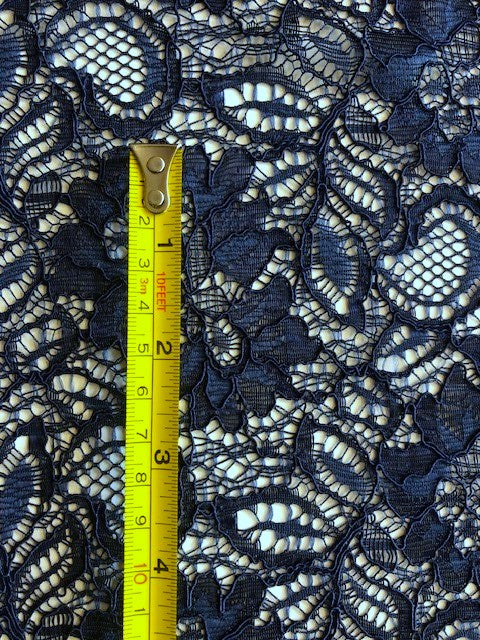 French Navy Corded Lace with Scalloped Edge