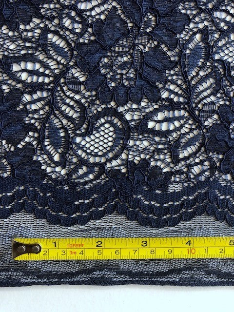 French Navy Corded Lace with Scalloped Edge