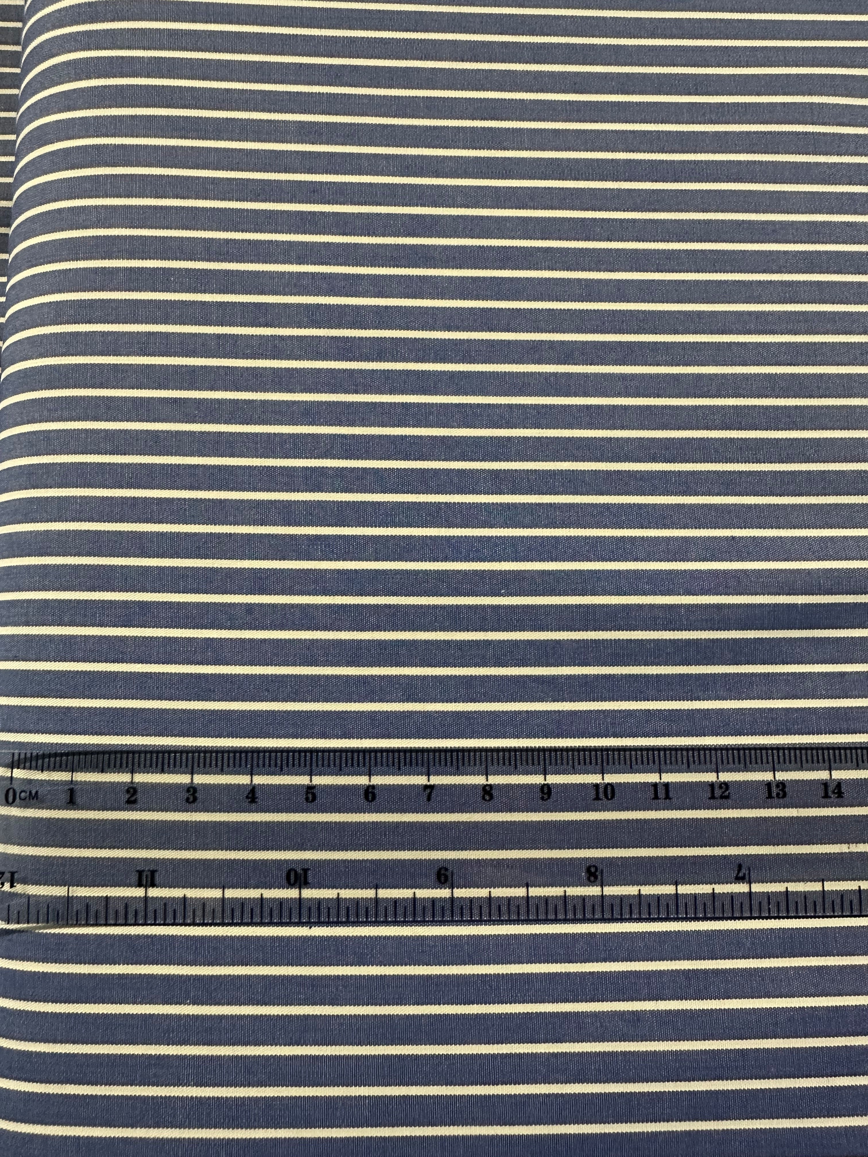 Blue & White Marine Stripe Cotton Fabric – Coastal Style for Garments & Crafts