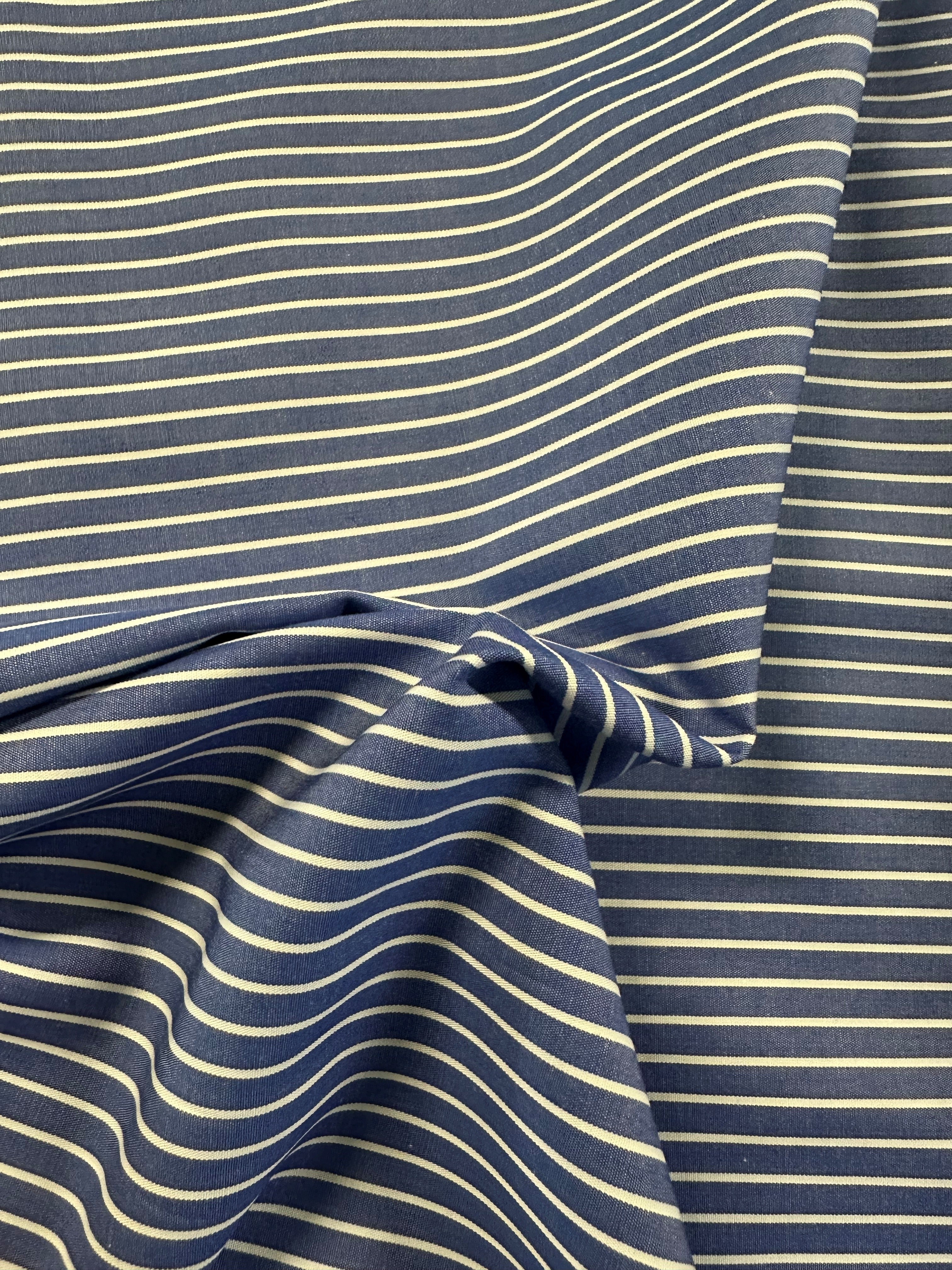 Blue & White Marine Stripe Cotton Fabric – Coastal Style for Garments & Crafts