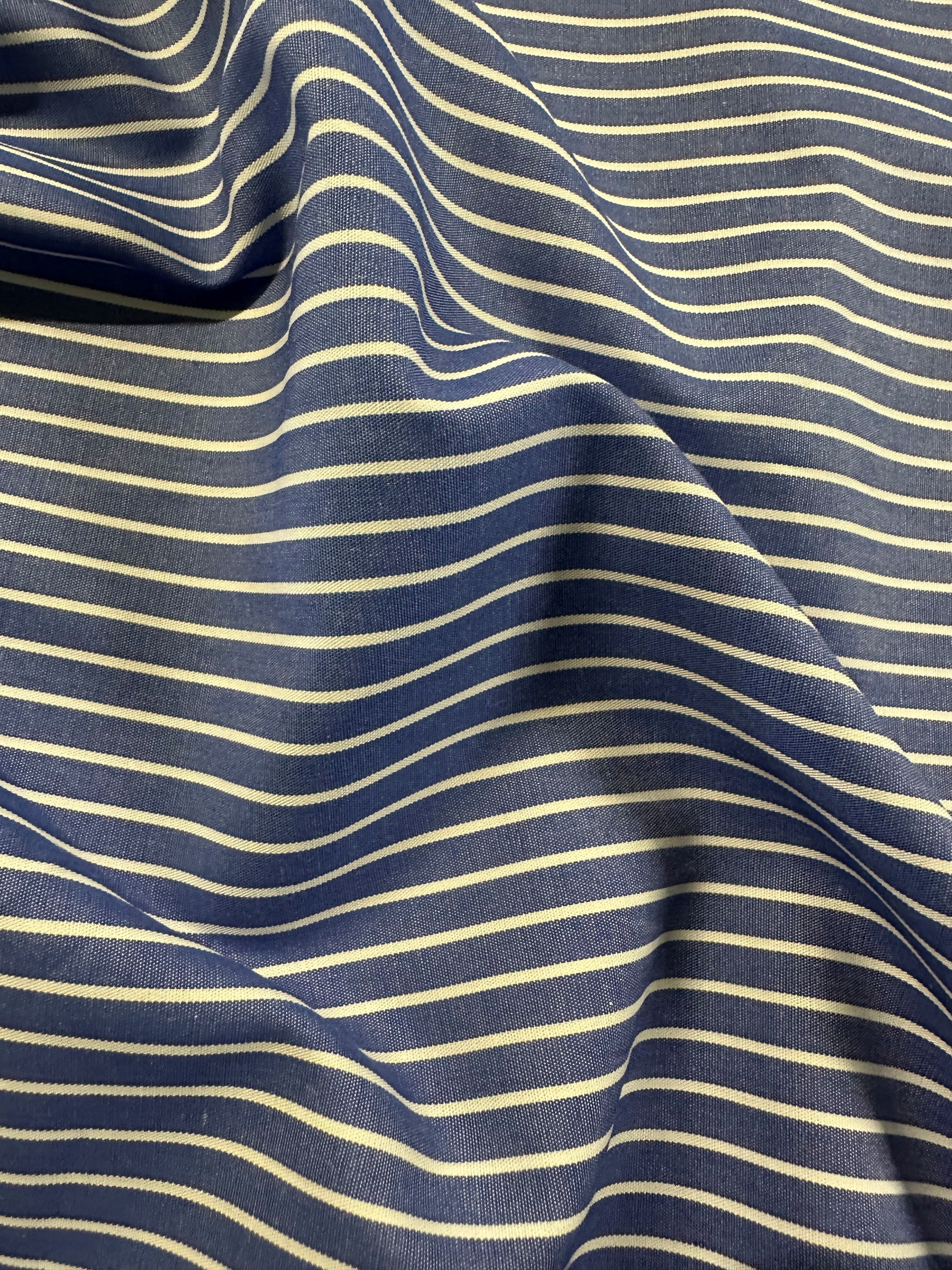 Blue & White Marine Stripe Cotton Fabric – Coastal Style for Garments & Crafts