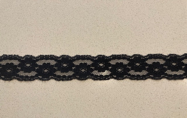 Black Flower Chantilly Lace Trim with some Stretch. 3cm Wide