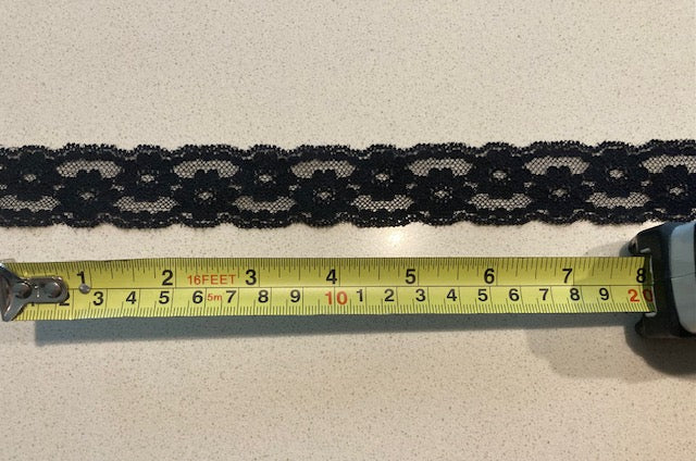 Black Flower Chantilly Lace Trim with some Stretch. 3cm Wide