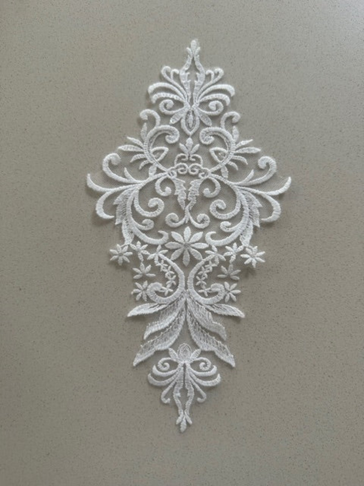 Ivory Embroidered & Beaded Applique, 30cm Long, Sold as Singles