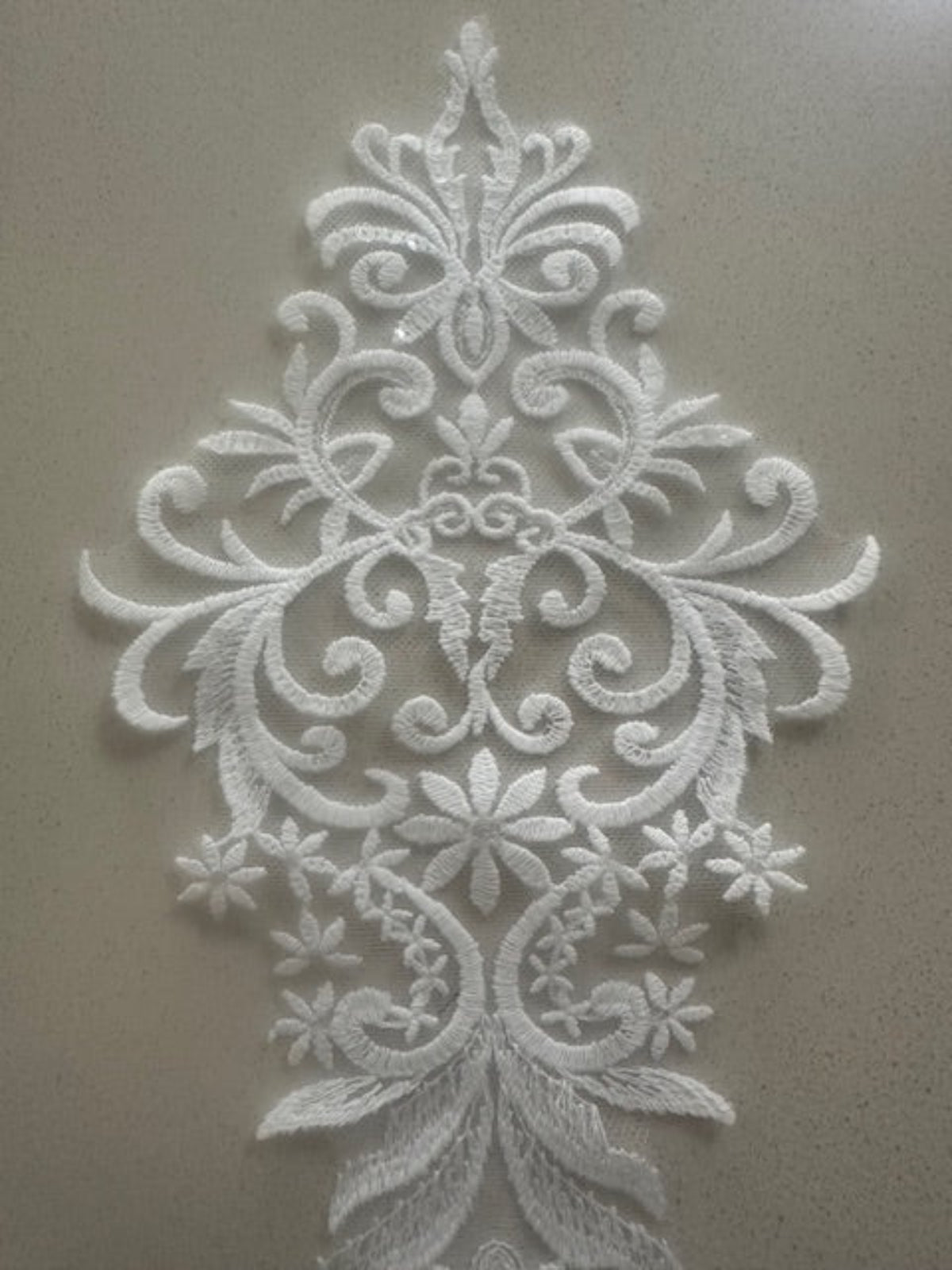 Ivory Embroidered & Beaded Applique, 30cm Long, Sold as Singles