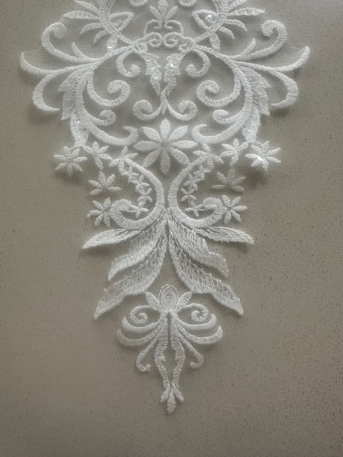 Ivory Embroidered & Beaded Applique, 30cm Long, Sold as Singles