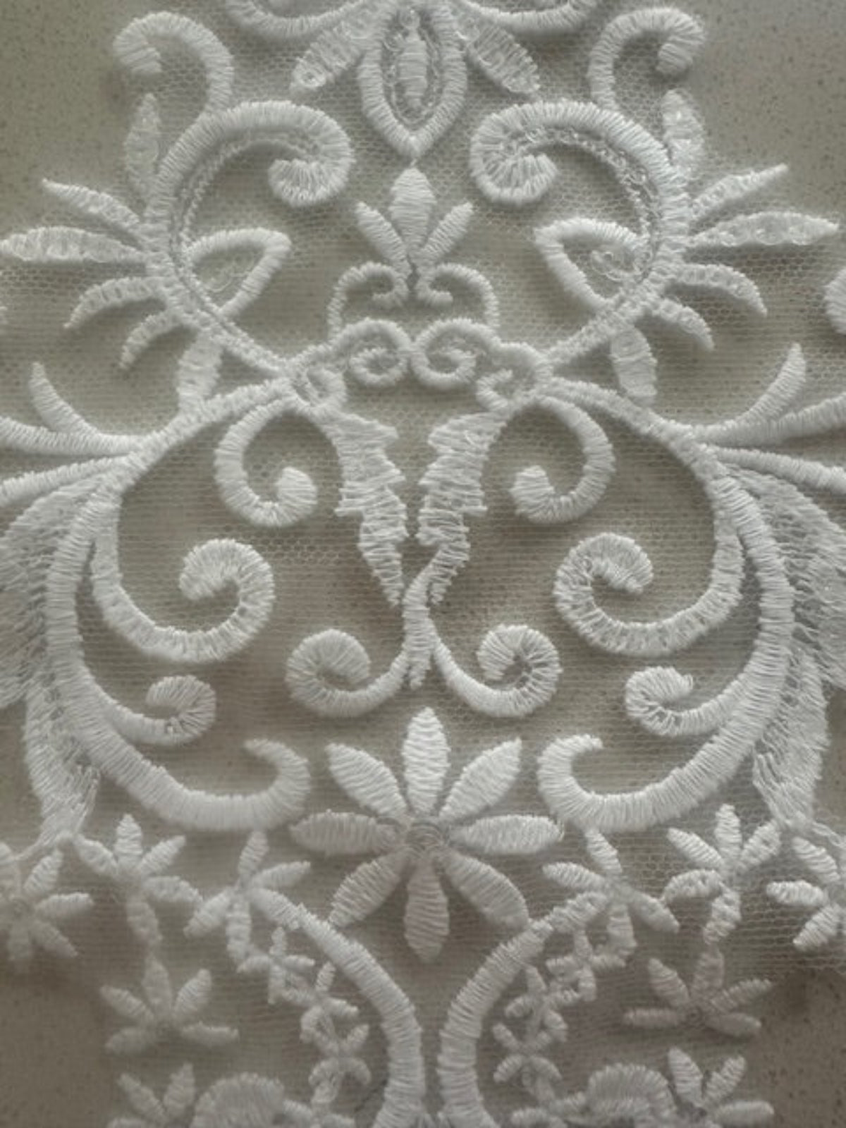 Ivory Embroidered & Beaded Applique, 30cm Long, Sold as Singles