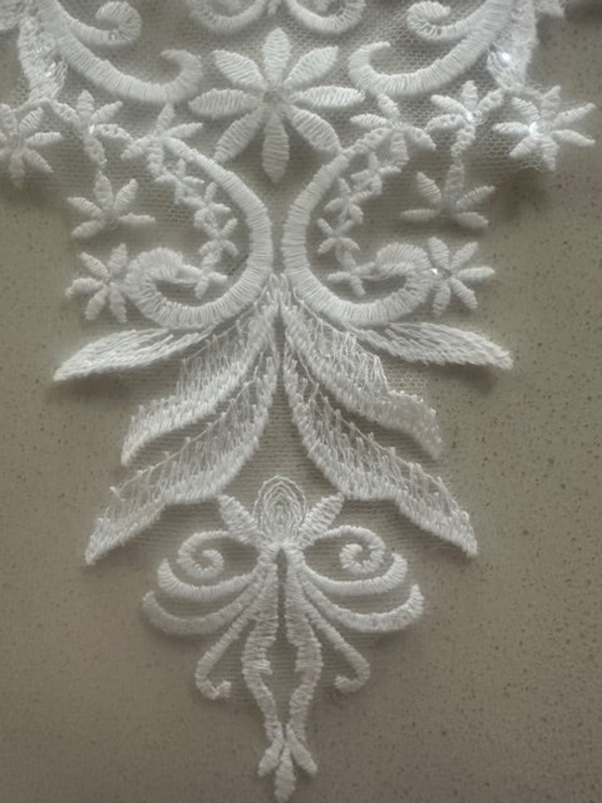 Ivory Embroidered & Beaded Applique, 30cm Long, Sold as Singles