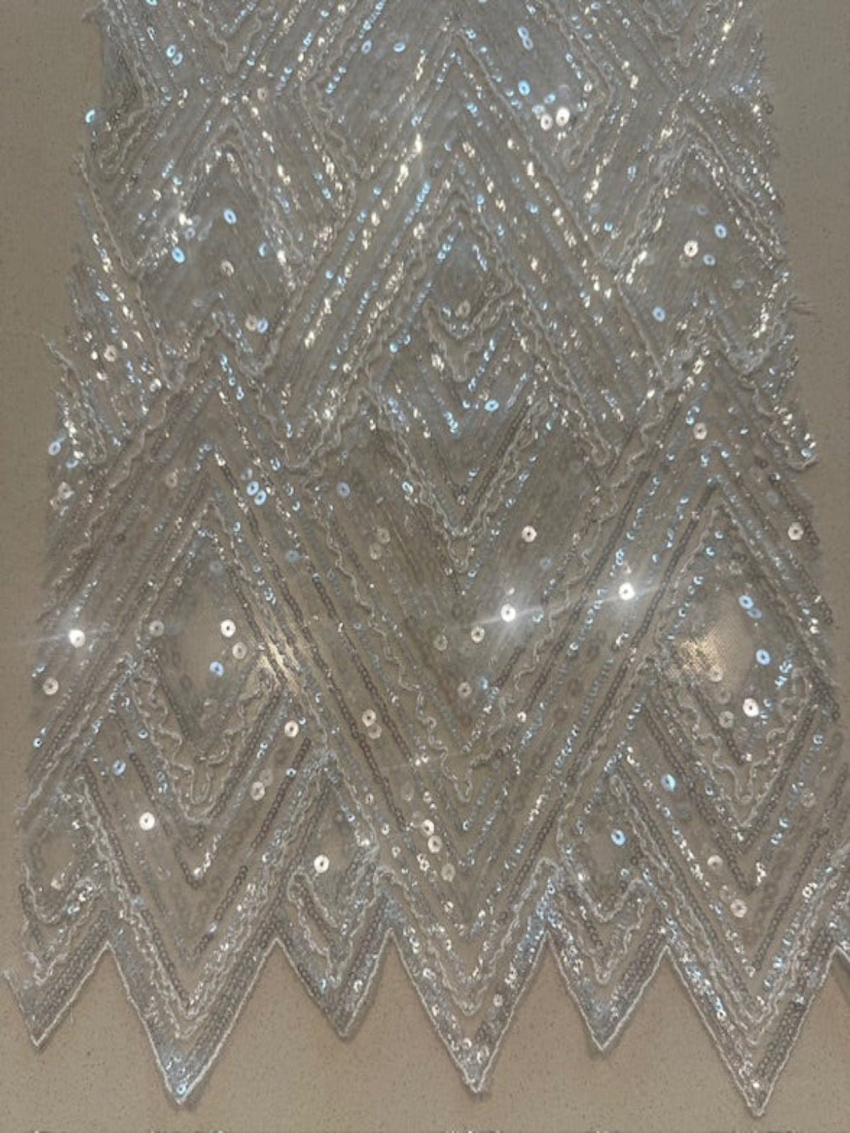 Ivory Beaded & Sequinned Chevron Design on Tulle