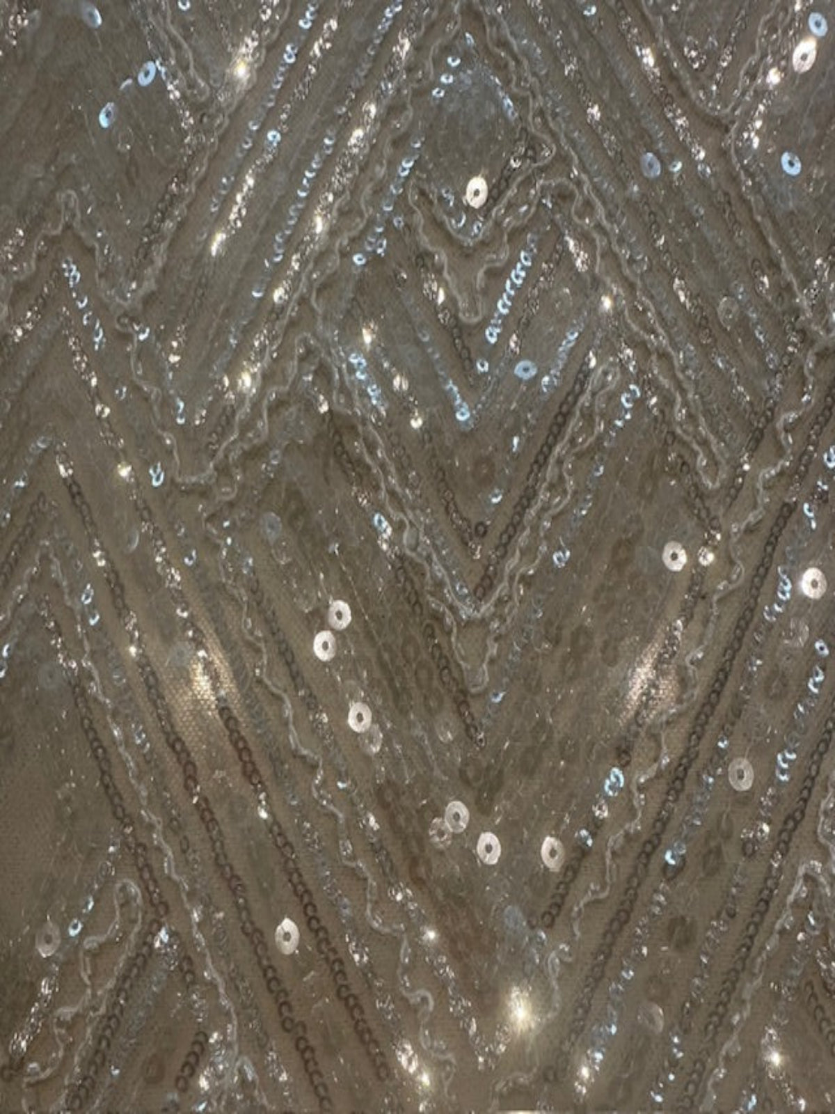 Ivory Beaded & Sequinned Chevron Design on Tulle