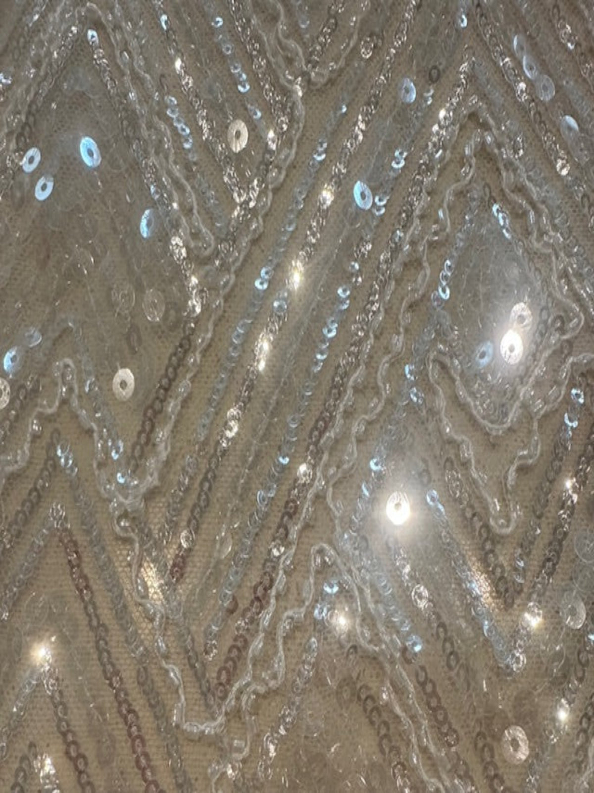 Ivory Beaded & Sequinned Chevron Design on Tulle