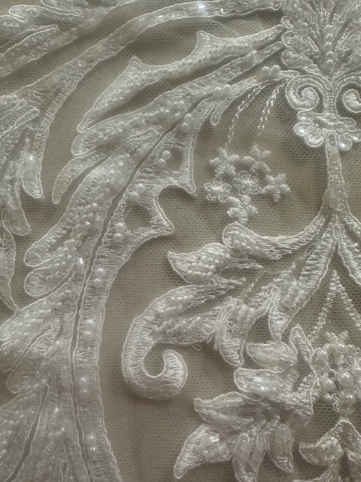 Ivory Embroidered & Beaded & Applique, Bold Shaped 35cm Long