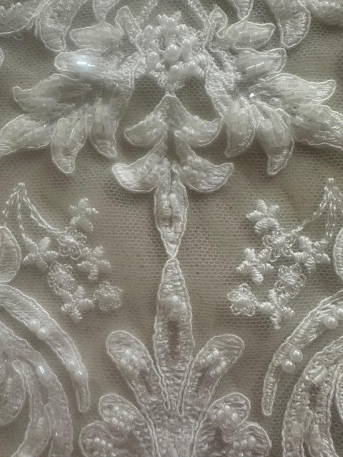 Ivory Embroidered & Beaded & Applique, Bold Shaped 35cm Long