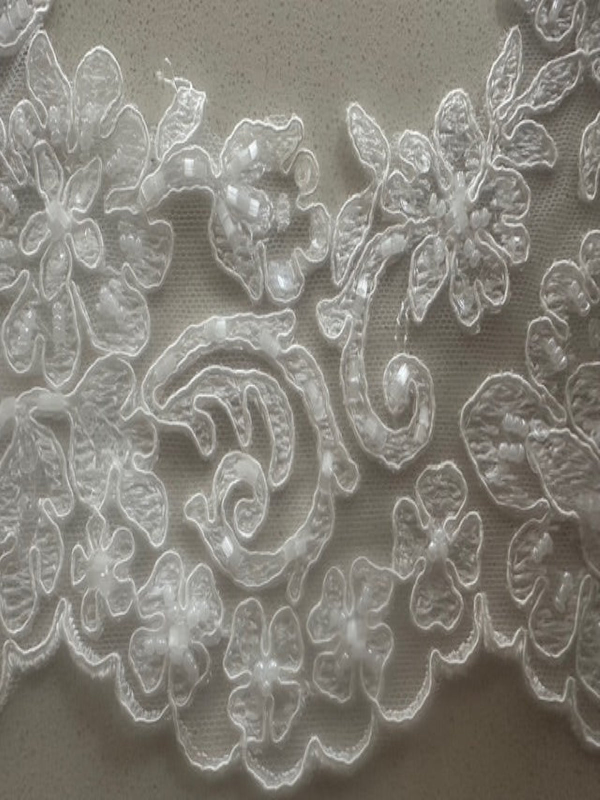 Ivory Corded & Beaded & Sequined Edging 17cm Wide