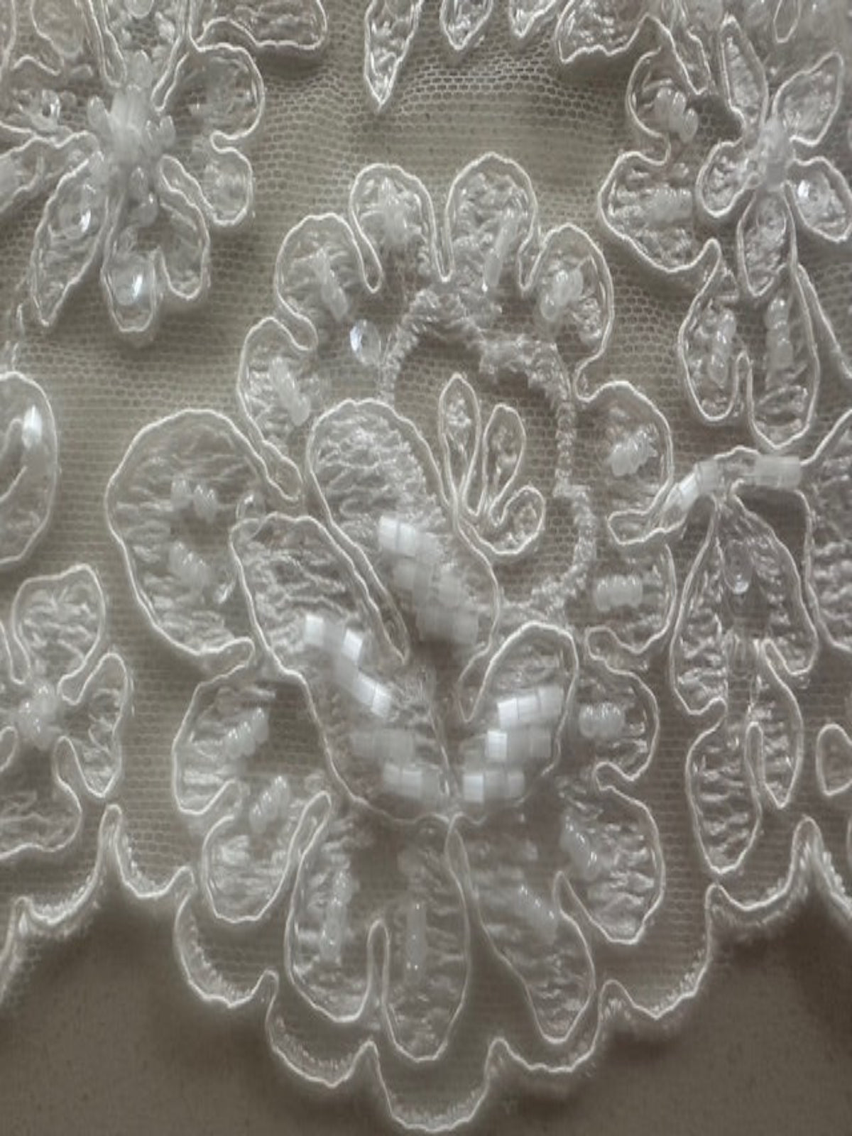 Ivory Corded & Beaded & Sequined Edging 17cm Wide