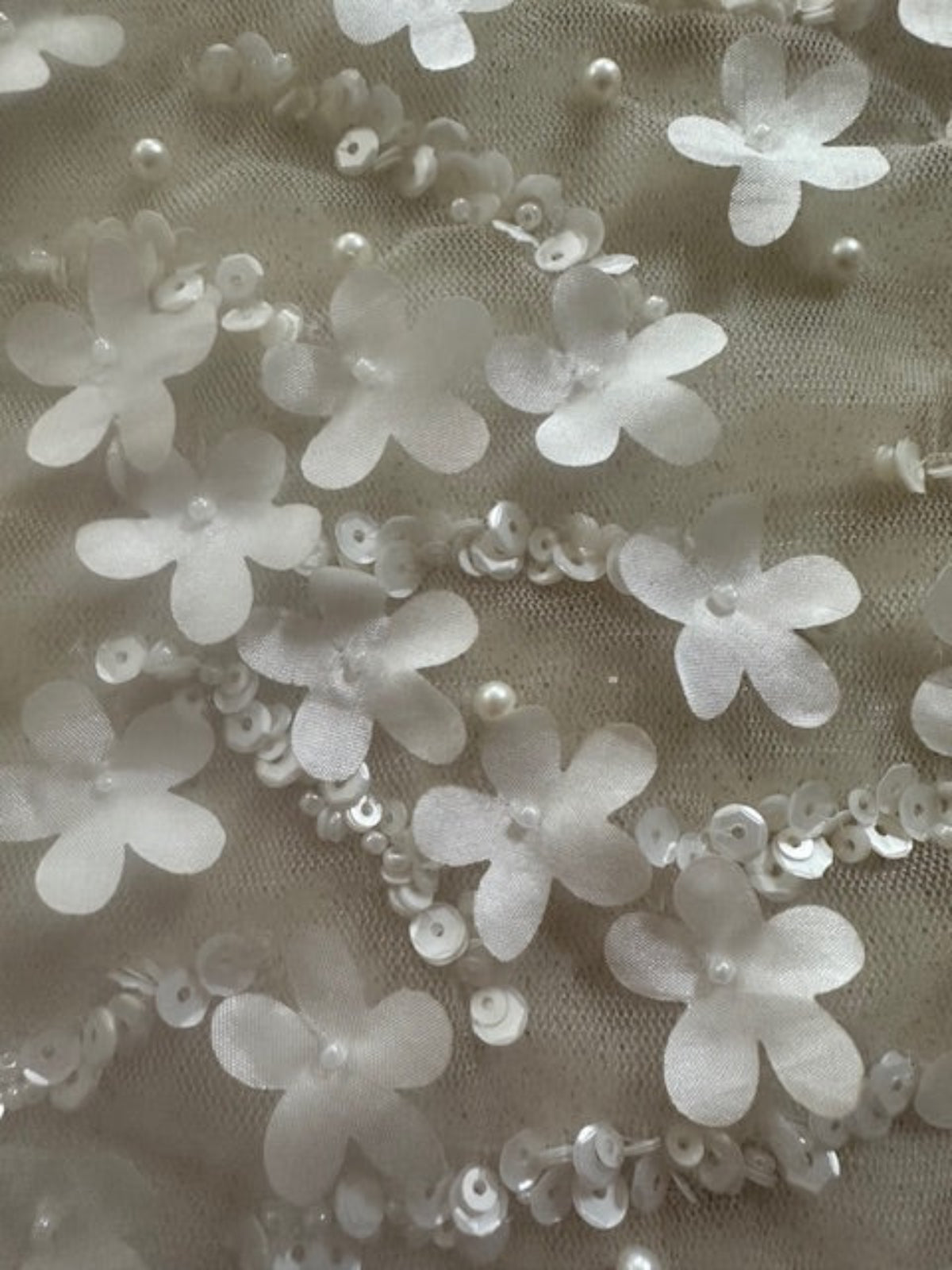 Ivory Laser Cut Pearl & Sequin Graduated Design on Tulle