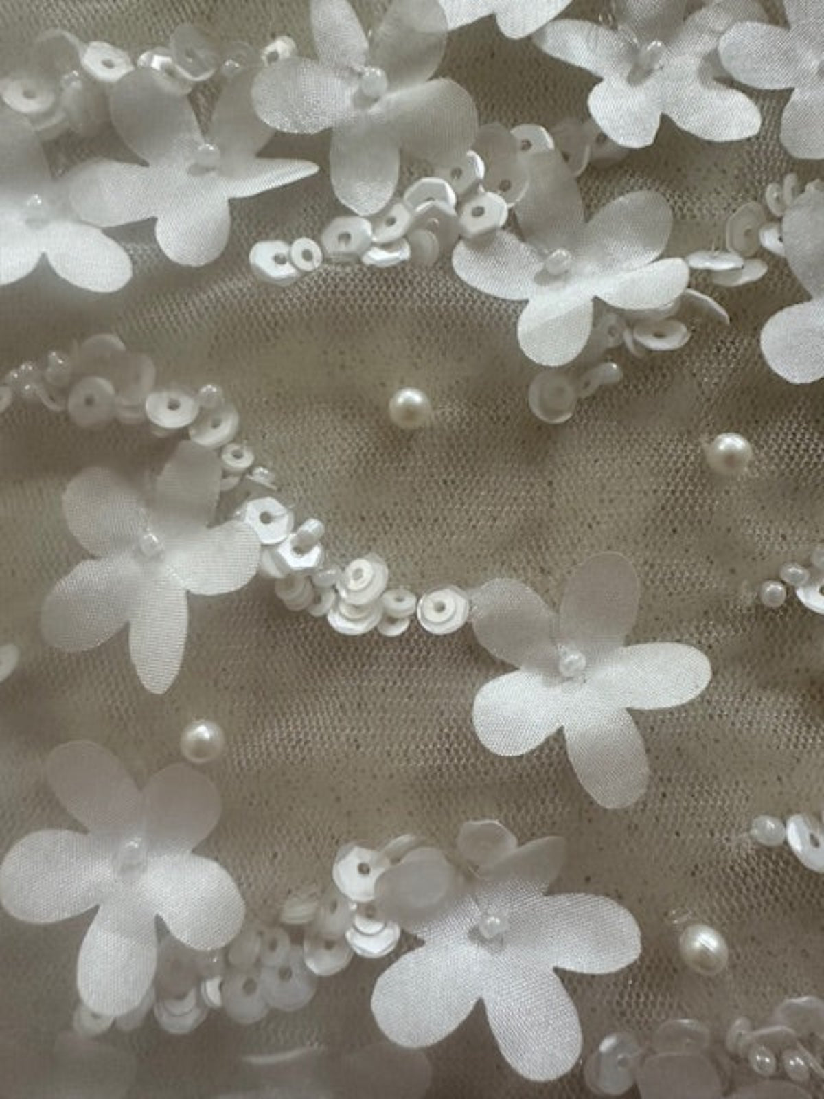 Ivory Laser Cut Pearl & Sequin Graduated Design on Tulle