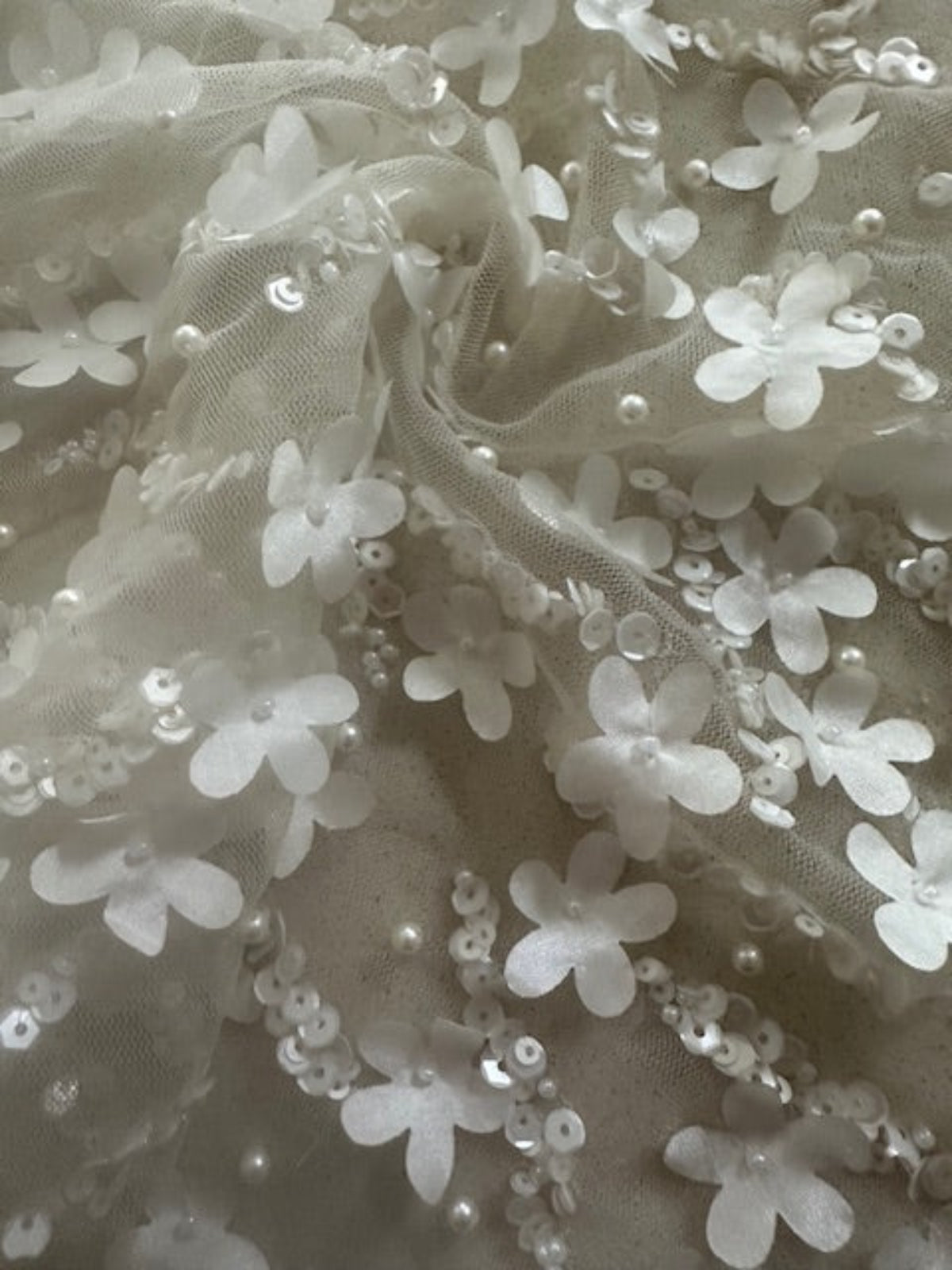 Ivory Laser Cut Pearl & Sequin Graduated Design on Tulle
