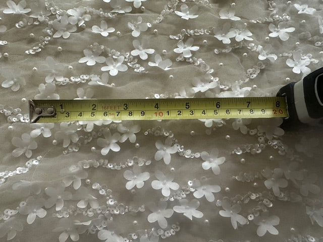 Ivory Laser Cut Pearl & Sequin Graduated Design on Tulle