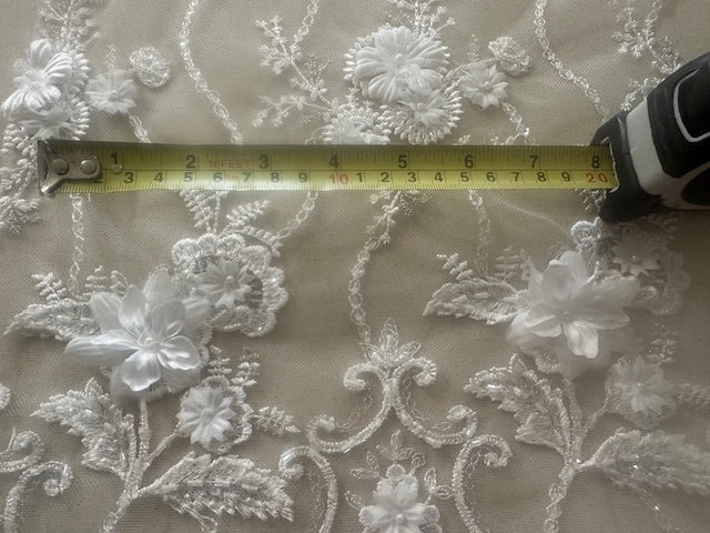 Ivory Trailing Laser cut Floral with Pearl Detail on Tulle