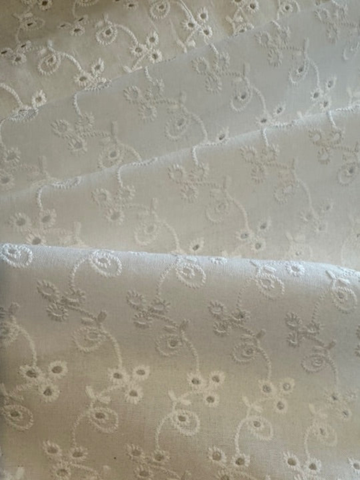 White Trailing Embroidered Broderie Anglaise Cotton Fabric