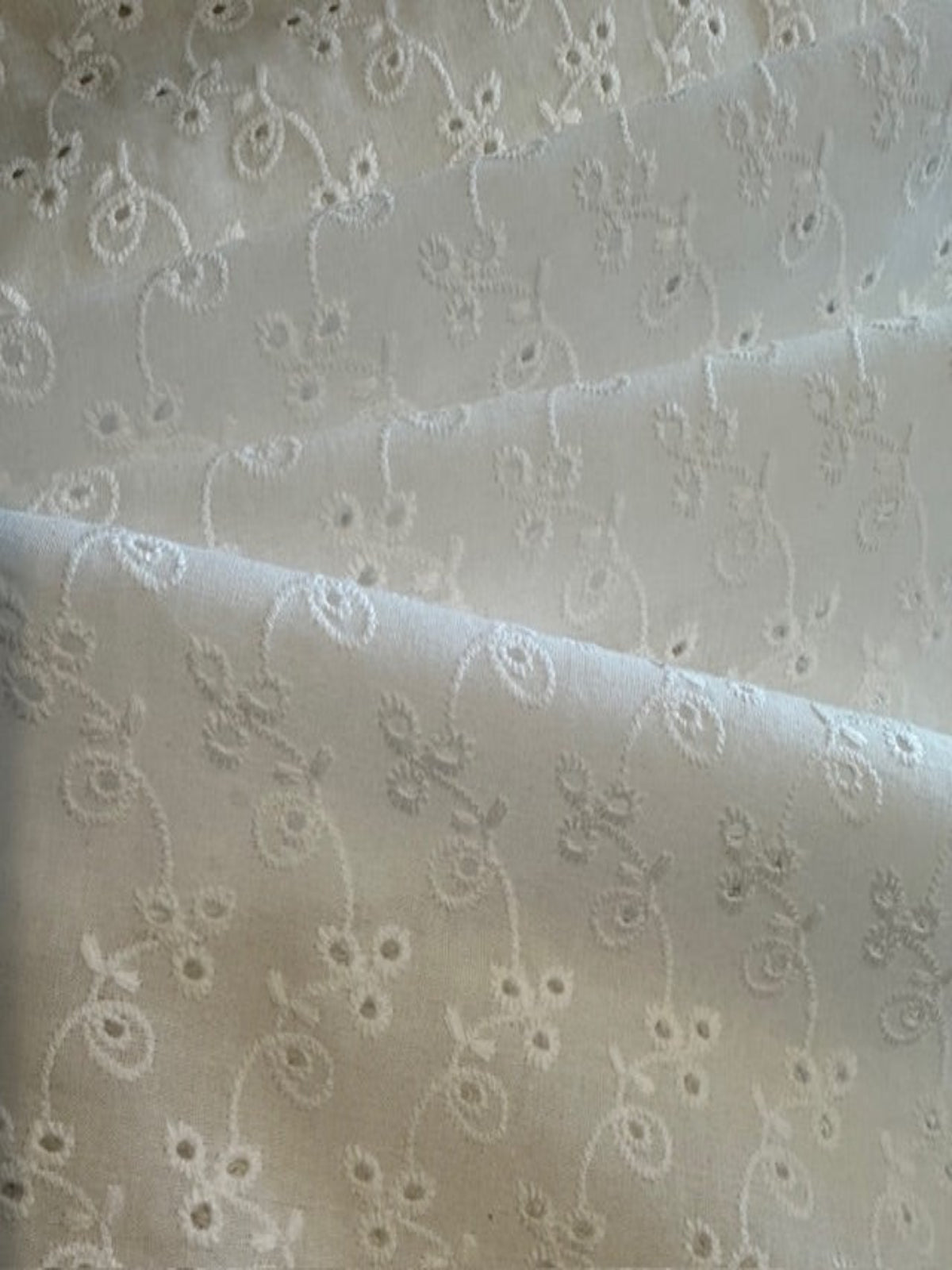 White Trailing Embroidered Broderie Anglaise Cotton Fabric