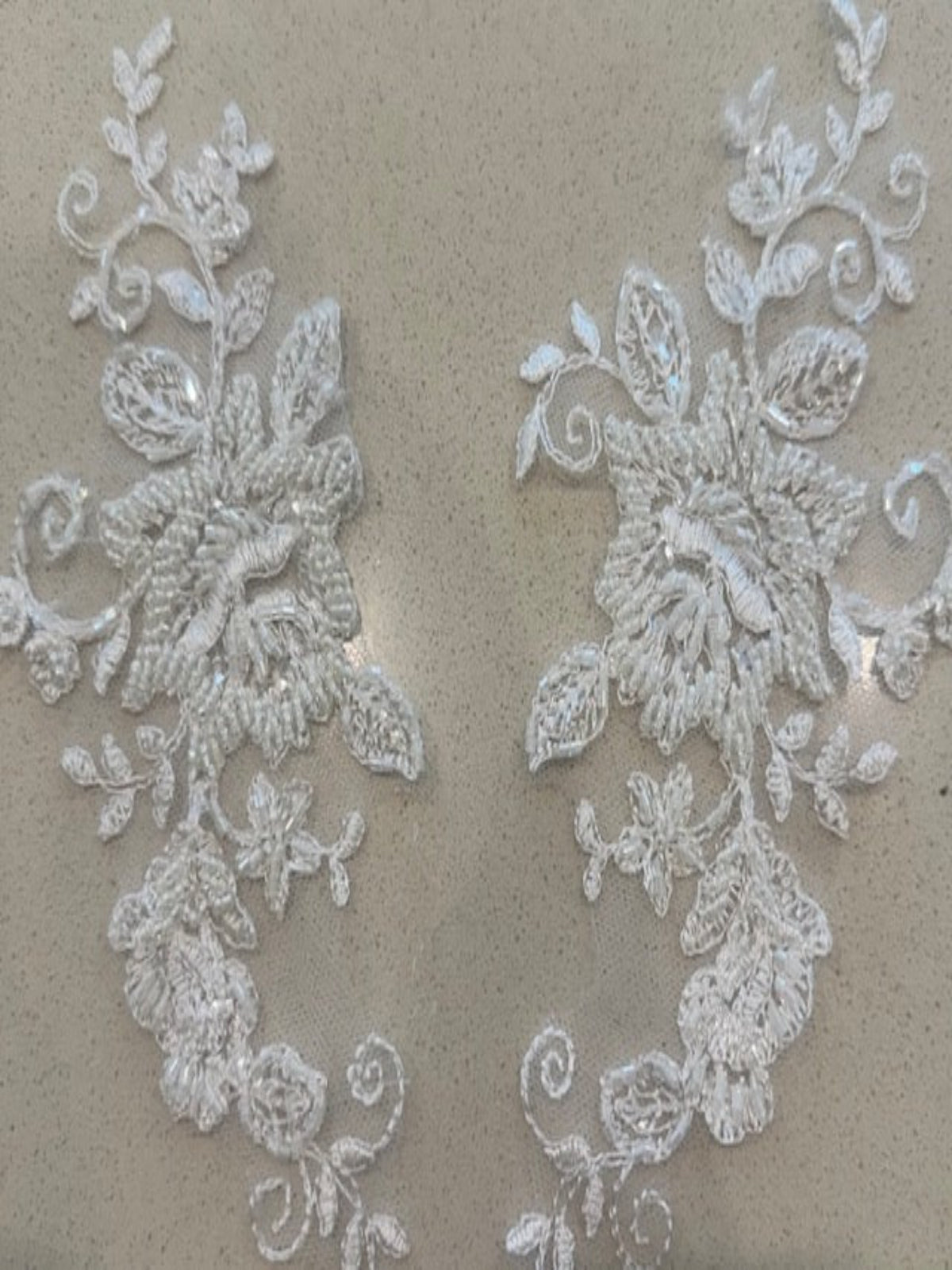 Ivory Beaded Appliques 21cm Long, sold as pairs