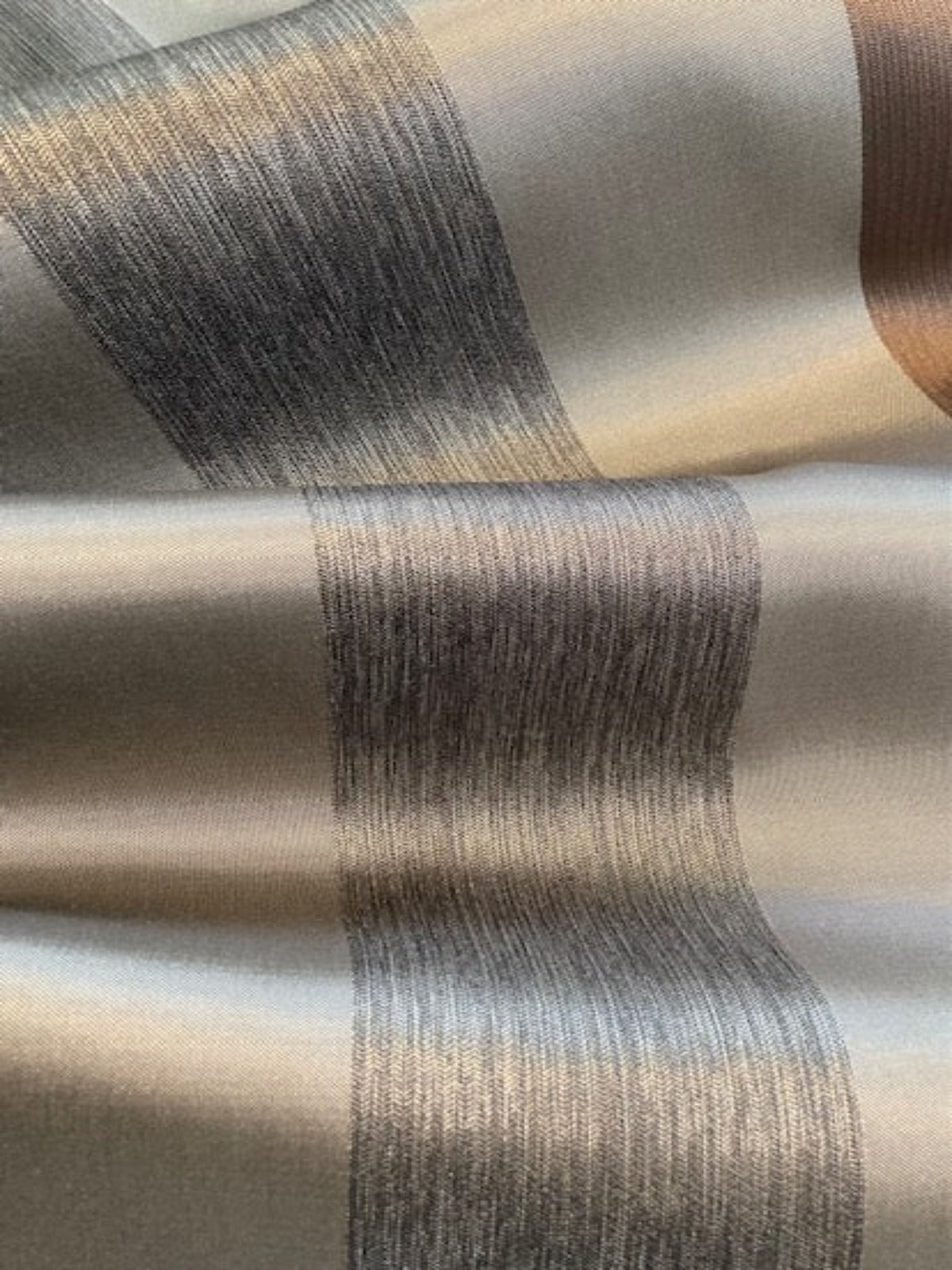 Turquoise /Grey/Chestnut Stripe. Stripes Running Across the Fabric