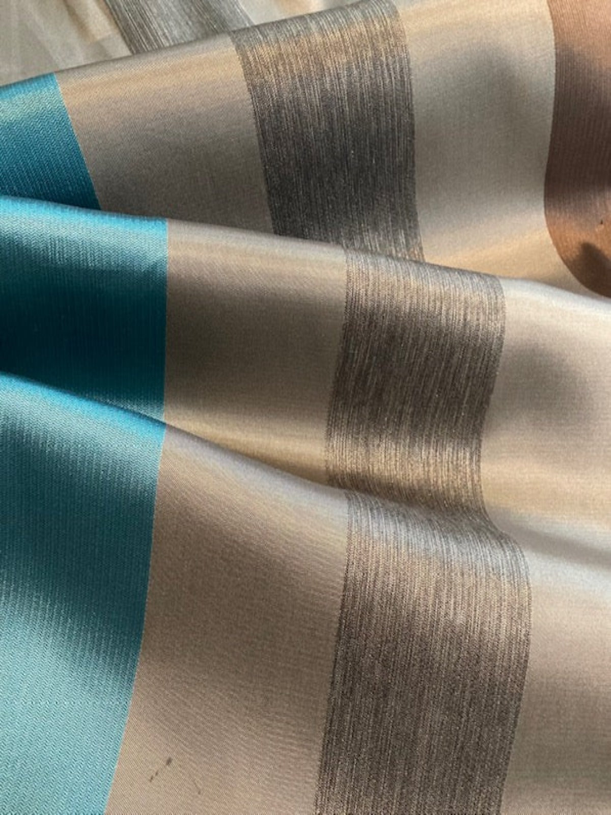 Turquoise /Grey/Chestnut Stripe. Stripes Running Across the Fabric