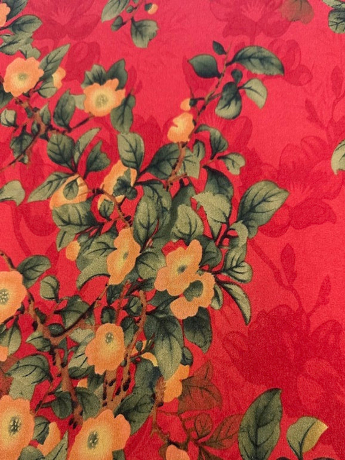 Orange/Green Floral on Red Matt Satin