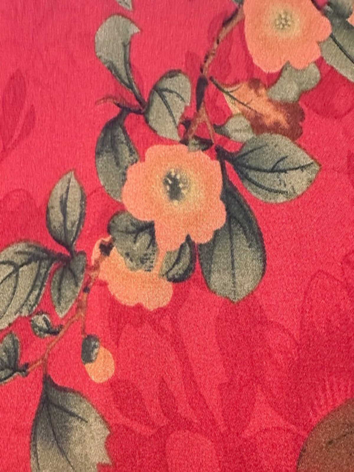 Orange/Green Floral on Red Matt Satin