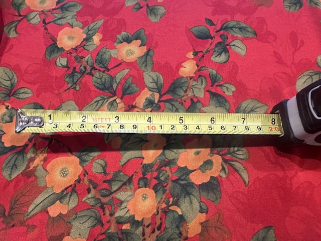 Orange/Green Floral on Red Matt Satin