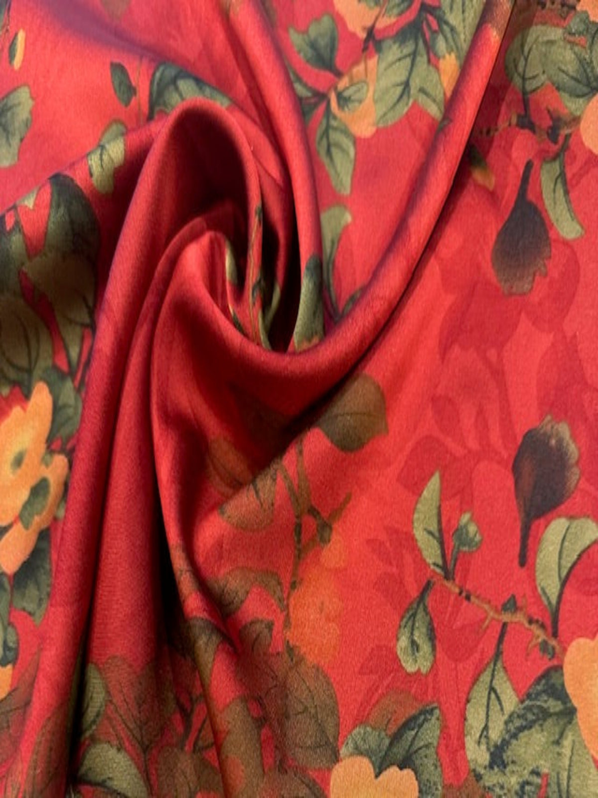 Orange/Green Floral on Red Matt Satin