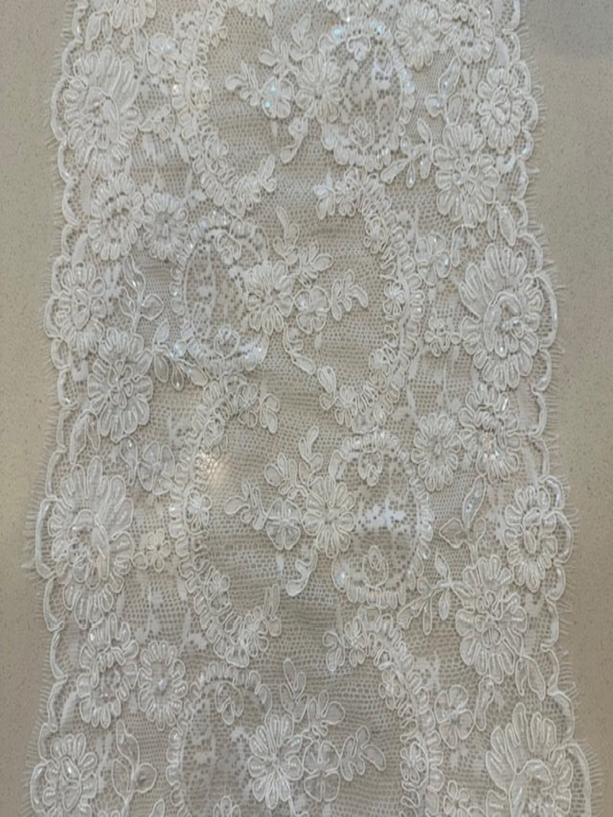 Ivory Corded & Beaded & Sequined Edging 30cm Wide