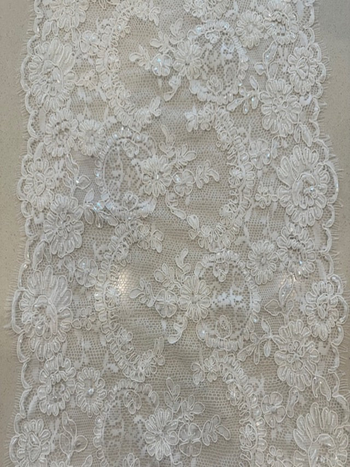 Ivory Corded & Beaded & Sequined Edging 30cm Wide